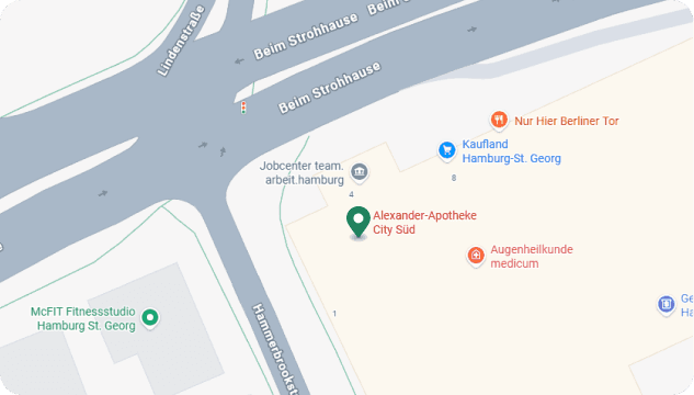 Standort der Alexander Apotheke City Süd in Google Maps
